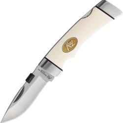 Couteau Katz Cheetah Small Lame Inox Drop Point Manche Micarta Blanc Lockback &Eacute;tui Cuir KZK800DPWM