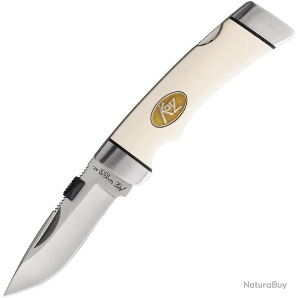 Couteau Katz Cheetah Small Lame Inox Drop Point Manche Micarta Blanc Lockback �tui Cuir KZK800DPWM