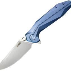 Couteau Pliant KB Knives Nova Lame Acier 14C28N Drop Point Manche Titane Bleu Framelock KUB235C