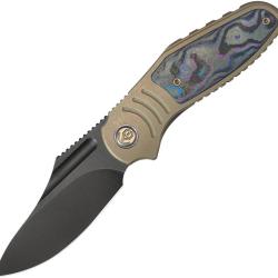 Couteau Pliant KB Knives Stroller Lame Acier CPM-20CV Manche Titane Bronze et Bleu Framelock KUB384C