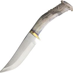 Couteau Fixe Ken Richardson Knives Hunter Lame Acier 1085 Manche Bois d'&Eacute;lan &Eacute;tui Cuir KRK14085