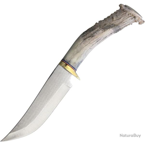 Couteau Fixe Ken Richardson Knives Hunter Lame Acier 1085 Manche Bois d'�lan �tui Cuir KRK14085