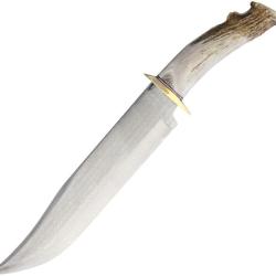 Couteau Ken Richardson Knives Bowie Lame Acier 1085 Clip Point Manche Bois d'&Eacute;lan &Eacute;tui Cuir KRK1411