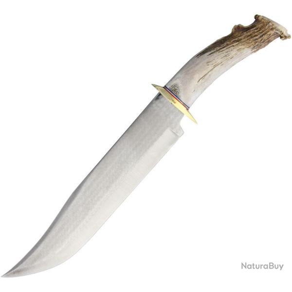 Couteau Ken Richardson Knives Bowie Lame Acier 1085 Clip Point Manche Bois d'�lan �tui Cuir KRK1411