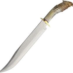 Couteau Fixe Ken Richardson Knives Slim Bowie Lame Acier 1085 Manche Bois d'&Eacute;lan &Eacute;tui Cuir KRK1411S