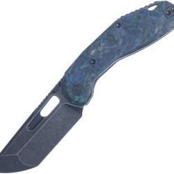 Couteau Ketuo Yakuza BSW Lame Acier 154CM Manche Fibre de Carbone Bleu et Vert Linerlock KETM0102