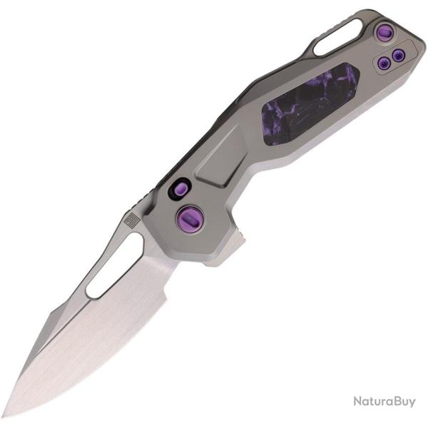 Couteau Ketuo Mini Griffin PPL Lame Acier M390 Manche Titane Gris et Violet Button Lock KETM070