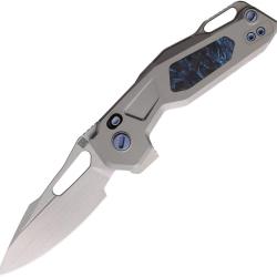Couteau Pliant Ketuo Mini Griffin Lame Acier M390 Manche Titane Gris et Bleu Button Lock KETM071