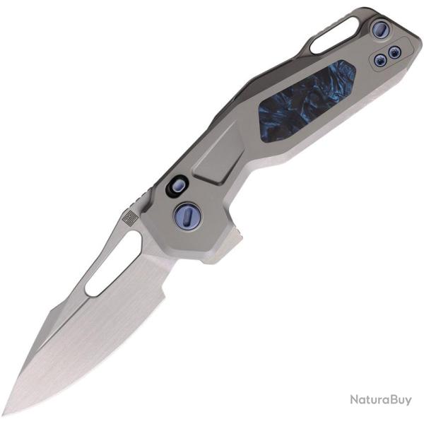Couteau Pliant Ketuo Mini Griffin Lame Acier M390 Manche Titane Gris et Bleu Button Lock KETM071