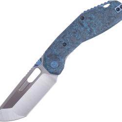 Couteau Ketuo Yakuza BL/S Lame Acier 154CM Tanto Manche Fibre de Carbone Bleu Linerlock KETM099