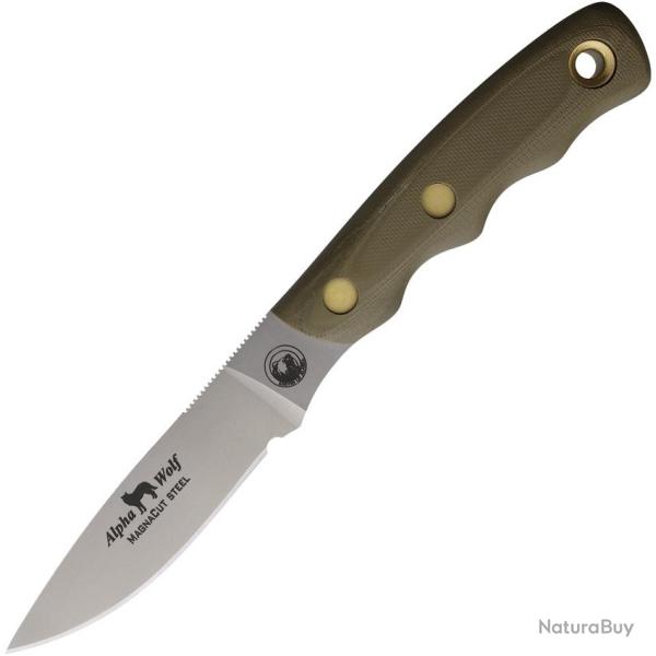 Couteau Fixe Knives Of Alaska Alpha Wolf Magna Lame Acier CPM-MagnaCut Manche G10 Vert OD KOA00333FG