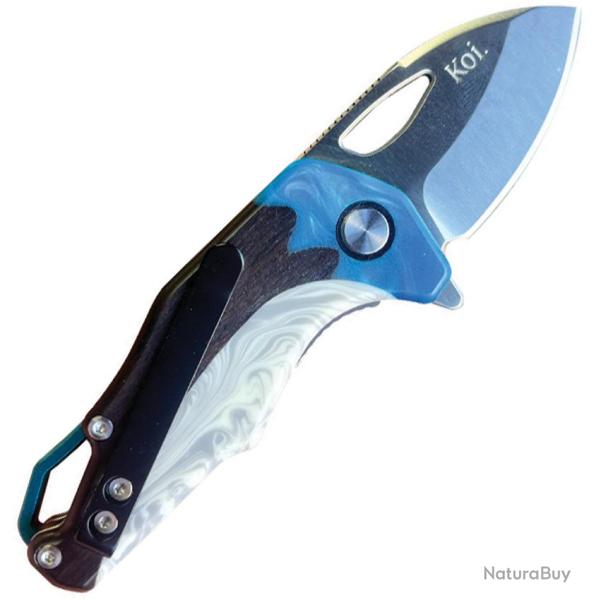 Couteau KOI Knives Wren Lame Acier 14C28N Manche �b�ne Blanc Insert Synth�tique Linerlock KOI009
