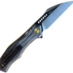 Couteau KOI Knives Falcon Lame Acier 14C28N Wharncliffe Manche G10 Gris et Noir Linerlock KOI014