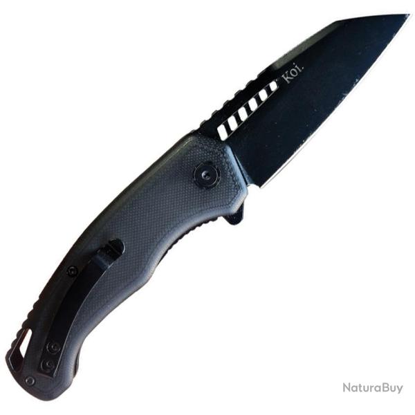 Couteau Pliant KOI Knives Raven Lame Acier 14C28N Drop Point Manche G10 Noir Linerlock KOI015