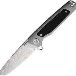 Couteau Pliant Krudo XZILE Lame Acier Damas Tanto Manche Inox et G10 Gris et Noir Framelock SNG982