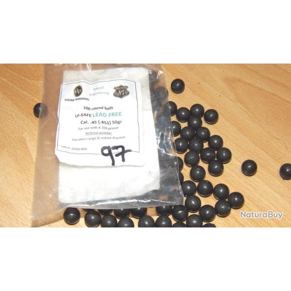 97 balles rondes entrainement calibre 45 PEDERSOLI sans plomb 7.00 Euros !! poudre noire (RI260)
