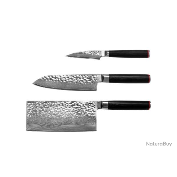 Asian 3-Piece Knife Set - Pakka Damascus Collection