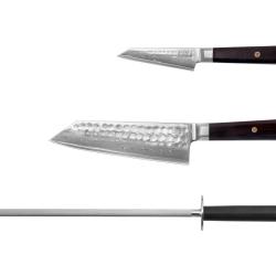 Starter 3-Piece Knife Set - Bunka Damascus Collection (Honing Steel)