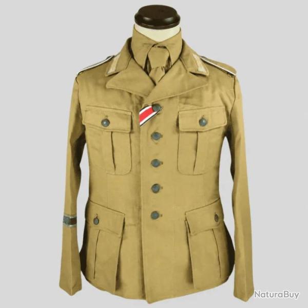 Veste Tropicale Allemande M40 Afrikakorps - Coton Sable avec Insignes - Reproduction WW2 XL