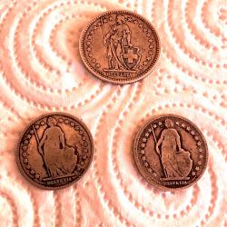 Lot de 3 pi&egrave;ces suisses Helvetia en argent, 1fr 1876, 1fr 1880, 2 fr 1886 ( lettre B)