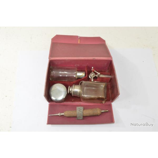 Ancien n�cessaire de pyrogravure bois � essence TIP-TOP 19e S. Cabinet de curiosit� outil fioles