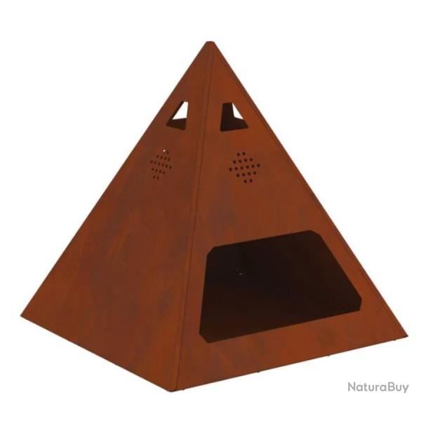 Brasero acier patin� rouill� 50x50x51 cm pyramidal r�sistant chaleur