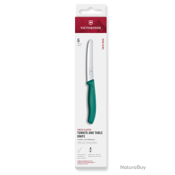 Victorinox Swiss Classic - Set de 6 Couteaux � Tomates et de Table 11 cm manche Vert Kale 6.7834.6C1