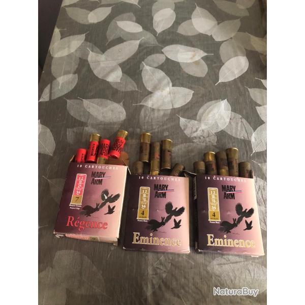 LIVRAISON OFFERTE  3 x 10 cartouches cal 12/70 ,mary arme ,1 boite7, 2 boites pl4 nickele 34g