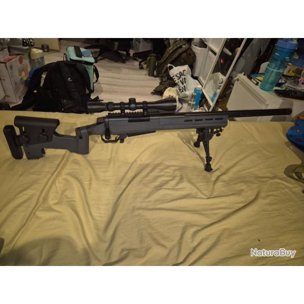 Replique d'airsoft Amoeba Striker AS-01 1.2J avec scope x3 a x9 et bipied retractable