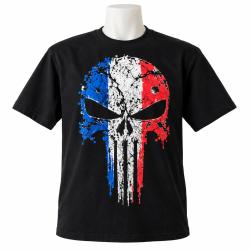 T-Shirt Punisher France Drapeau Tricolore Noir 100% Coton Manches Courtes by BEN MOTORS