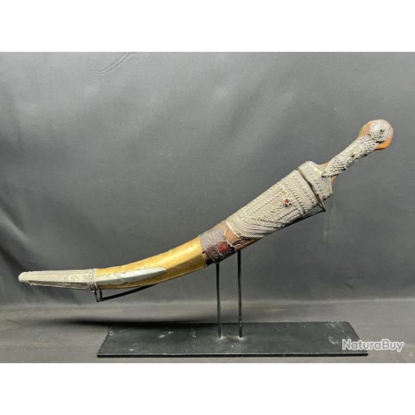 ANCIEN LONG POIGNARD JAMBIYA / KHANJAR SOUDAN, XIX� SIECLE, WAHHABITE ARABE DHARIA