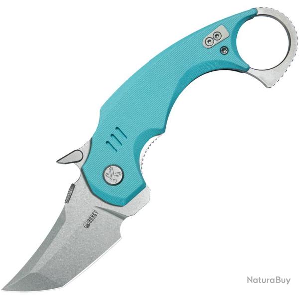Couteau Pliant Kubey Jaw Karambit Tiffany Lame Acier 14C28N Tanto Manche G10 Bleu Linerlock KUB439B