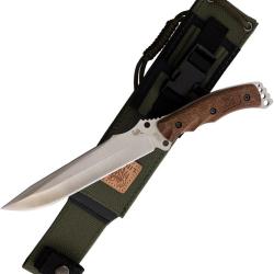 Couteau Fixe Linton Cutlery Lame Inox Stonewash 17,15 cm Manche Caoutchouc Marron &Eacute;tui Nylon L95049