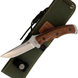 Couteau Fixe Linton Cutlery Lame Inox Stonewash 9,53 cm Manche Caoutchouc Marron &Eacute;tui Nylon L95053