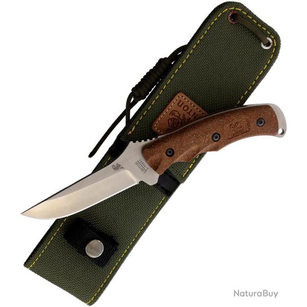 Couteau Fixe Linton Cutlery Lame Inox Stonewash 9,53 cm Manche Caoutchouc Marron �tui Nylon L95053