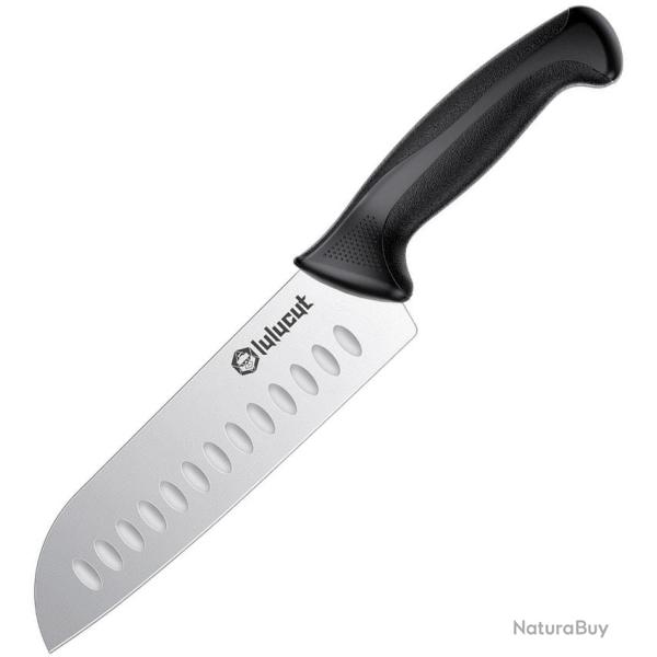 Couteau de Cuisine lulucut Premiumcut Santoku Lame Acier X50CrMoV15 Manche TPR Noir LL0301B07