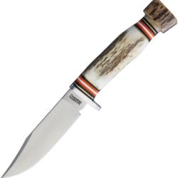 Couteau Fixe Marbles Skinner Lame Inox Clip Point Manche Os &Eacute;tui Cuir MR458