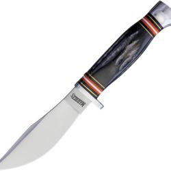 Couteau Fixe Marbles Lame Inox Manche Corne &Eacute;tui Cuir MR461