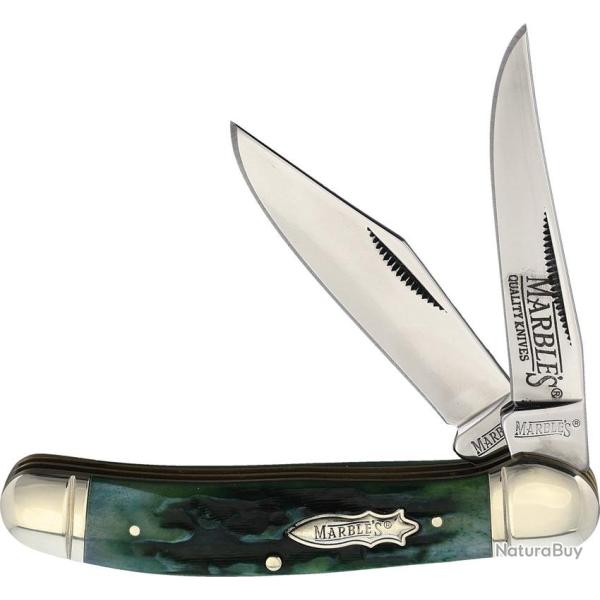 Couteau Pliant Marbles Copperhead Lame Inox Manche Os Piqu� Vert MR609