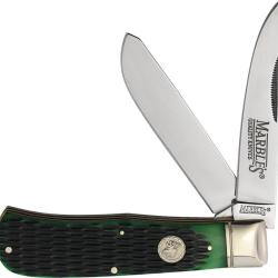 Couteau Pliant Marbles Jumbo Trapper Lame Inox Manche Os Piqu&eacute; Vert MR630