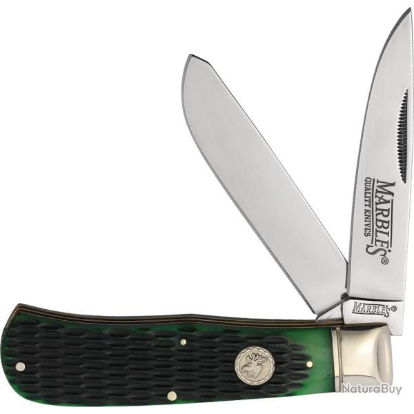 Couteau Pliant Marbles Jumbo Trapper Lame Inox Manche Os Piqu� Vert MR630