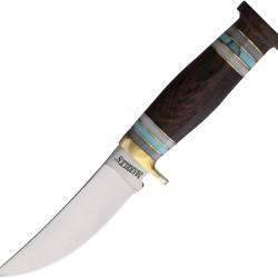 Couteau Fixe Marbles Hunter Lame Inox Clip Point Manche Bois Marron &Eacute;tui Cuir MR633