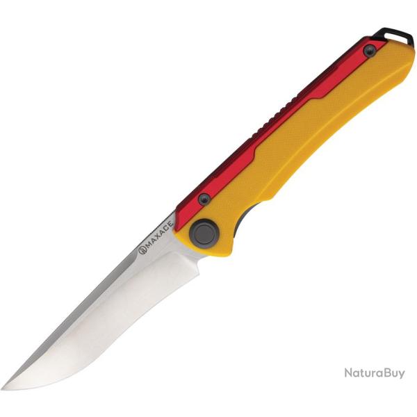 Couteau Maxace Kestrel Lame Acier CPM-MagnaCut Manche G10 et Aluminium Jaune et Rouge MAXMM281D