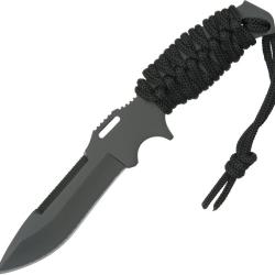 Couteau Fixe Tactical Lame Inox Manche Cordelette Noir &Eacute;tui Nylon M3505
