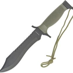 Couteau Fixe Survival Lame Inox Noire 18,1 cm &Eacute;tui Nylon M3638