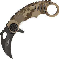 Couteau Pliant Karambit A/O Lame Inox Manche Aluminium Camo Sable et Digital Linerlock M4084