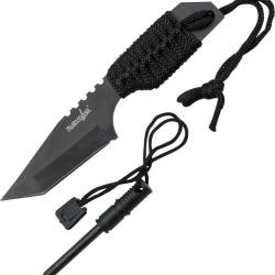 Couteau Fixe Survivor Lame Acier Tanto Manche Cordelette Noir &Eacute;tui Nylon M4270