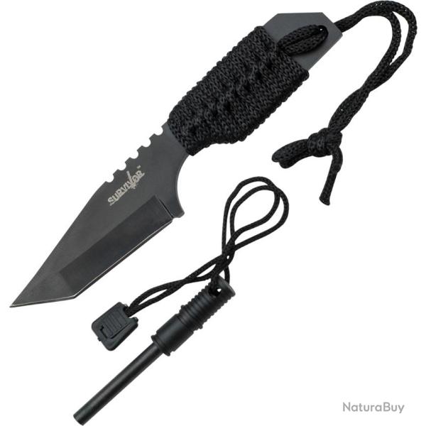 Couteau Fixe Survivor Lame Acier Tanto Manche Cordelette Noir �tui Nylon M4270