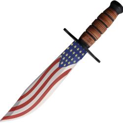 Couteau Fixe American Flag Bowie Lame Inox Manche Cuir &Eacute;tui Nylon M4591