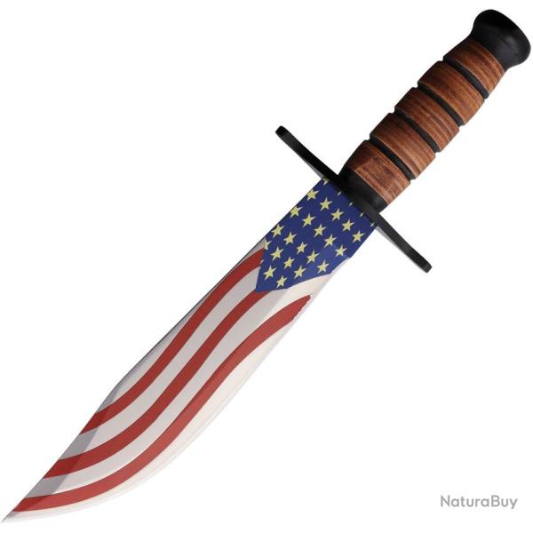Couteau Fixe American Flag Bowie Lame Inox Manche Cuir �tui Nylon M4591